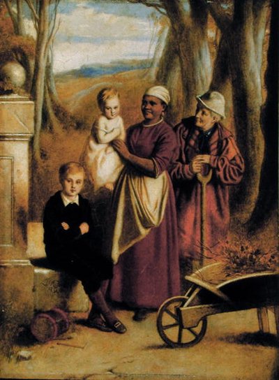 Duas Crianças, Enfermeira e Homem Velho (óleo sobre painel) de William (attr. to) Mulready