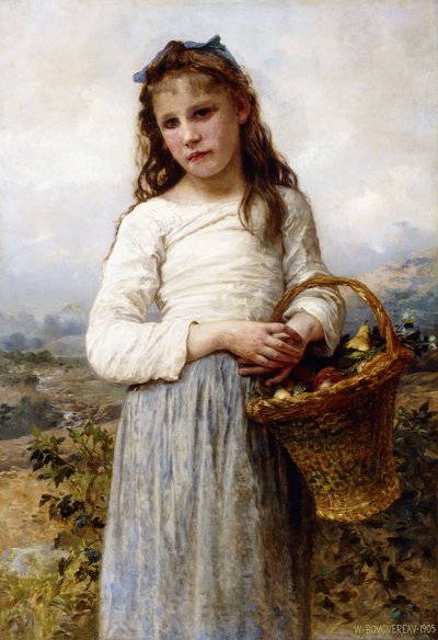 Uma jovem garota com uma cesta de frutas, 1905 de William Adolphe Bouguereau