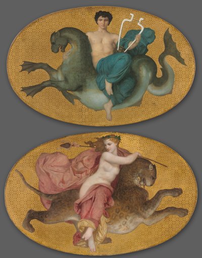 Arion em um cavalo marinho e bacante em uma pantera (par) de William Adolphe Bouguereau