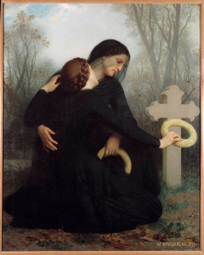 O dia do morto Uma mãe e uma filha em frente ao túmulo do falecido pai e do marido (?). Pintura de William Adolphe Bouguereau (1825-1905) Sol. 1,20 x 1,47 m. Bordeaux. Museu de Belas Artes de William Adolphe Bouguereau