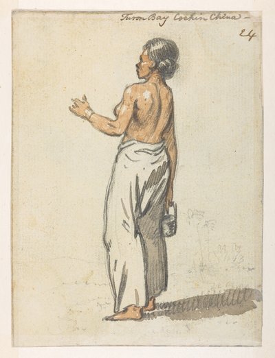24 Mulher de "Turon Bay, Cochin China", de um álbum de 372 desenhos de paisagens, costas, trajes e vida quotidiana feitos durante a embaixada de Lord Macartney junto do Imperador da China, entre 1792 e 1794 (lápis e aguarela sobre papel) de William Alexander