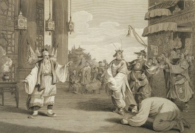 Uma cena em um jogo histórico exibido no palco chinês, gravado pelo pub James Heath (1757-1834). por G. Nicol, 1796 de William Alexander