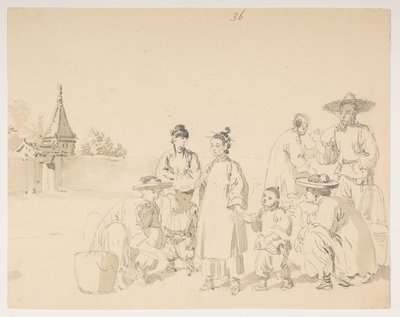Um grupo, de um álbum de 372 desenhos de paisagens, litorais, trajes e vida cotidiana feitos durante a embaixada de Lord Macartney ao Imperador da China de William Alexander