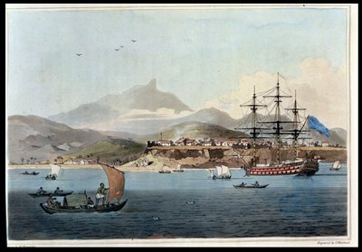 Porto Praya na Ilha de St. Jago, prato 4 de &39;A Voyage to Cochinchina&39; de John Barrow (1764-1848) gravado por Thomas Medland (1755-1823) 1806 (água-marinha) de William Alexander