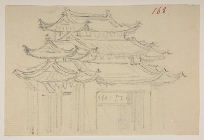 f.63 168 Templos, de um Álbum de 372 desenhos de paisagens, costas, trajes e vida quotidiana feitos durante a embaixada de Lord Macartney junto do Imperador da China, entre 1792 e 1794 (lápis e aguarela sobre papel) de William Alexander