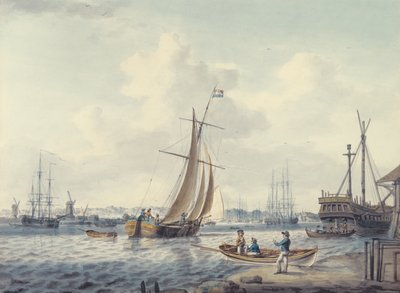 Uma vista de Greenwich e Deptford mostrando o Royal Naval College e o Royal Dockyard, 1789 (wc) de William Anderson