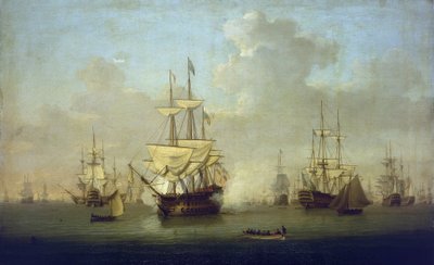 O "Queen Charlotte", um novo navio de guerra de 104 canhões, em Spithead (Inglaterra) 1790, nas vésperas das Guerras Revolucionárias Francesas (1793-1802) de William Anderson