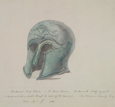 Antigo capacete de latão do Museu Britânico, Holborn, Londres, 1784 de William Angus