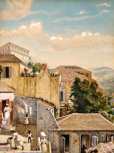 Uma família em um telhado em St Thomas, Ilhas Virgens de William August Thulstrup
