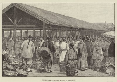 Esboços chineses, o mercado em Xangai de William Barnes Wollen