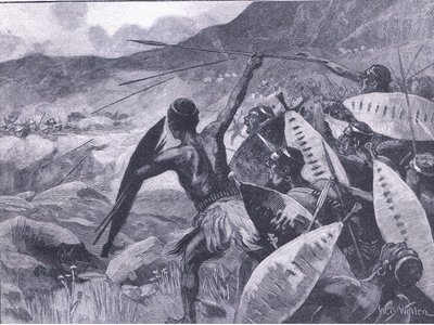 Lutando nas colinas de Matoppo: carga do Matabele, ilustração deCassells História da Inglaterra, 1900s de William Barnes Wollen