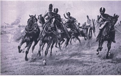 Armas para a frente: Waterloo 18 de junho de 1815, ilustração das Batalhas Britânicas na Terra e no Mar, 1915 de William Barnes Wollen