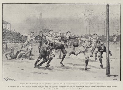 International Football Match (Inglaterra v País de Gales) em 6 de janeiro, no Birkenhead Park, First Try for England de William Barnes Wollen