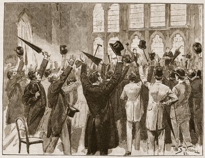 Encontro de Jingoes em Guildhall, Londres, 1878, ilustração de &39;História Ilustrada de Cassell da Inglaterra&39; (foto sépia) de William Barnes Wollen