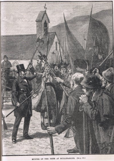 Padrão dos irlandeses em Mullinahone, ilustração da "História ilustrada da Inglaterra" de Cassell, publicada em 1910 de William Barnes Wollen