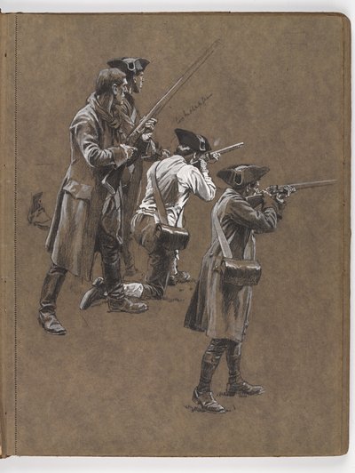 Estudo para a pintura a óleo de William Barns Wollen, A Batalha de Lexington 1775 de William Barnes Wollen