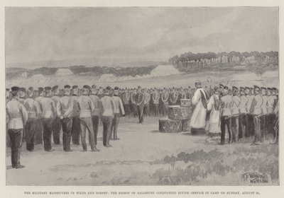 As manobras militares em Wilts e Dorset, o bispo de Salisbury que conduz o serviço divino no acampamento no domingo, 21 de agosto de William Barnes Wollen