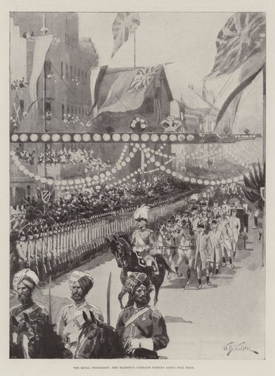 A, real, procissão, her, majestade, carruagem, passagem, pall, mall de William Barnes Wollen