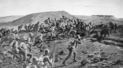 Os Lancashires sul que atacam as trincheiras de Boer no monte de Pieters, Natal, 1900 1903. de William Barnes Wollen
