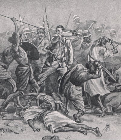 A praça em Abu-Klea, 17 de janeiro de 1885, ilustração da British Battles on Land and Sea, 1915 de William Barnes Wollen