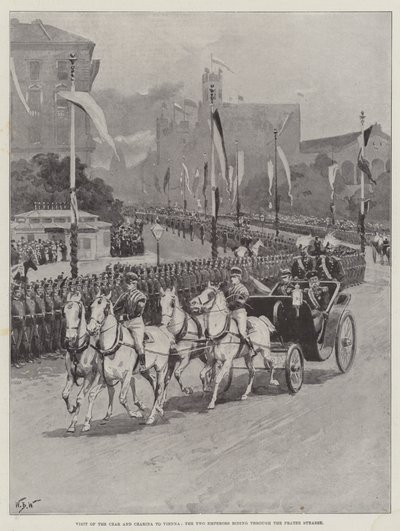 Visita do Czar e da Czarina a Viena, os dois imperadores passando pela Prater Strasse de William Barnes Wollen