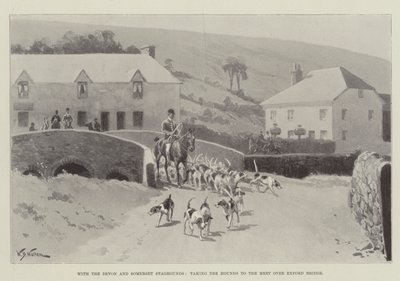 Com o Devon e Somerset Staghounds, levando os cães ao encontro sobre a ponte Exford de William Barnes Wollen