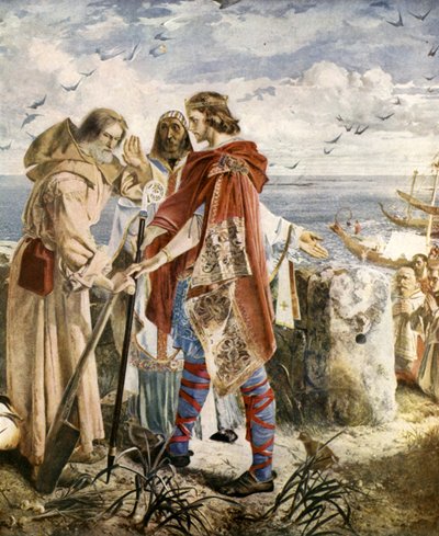 Egfrith oferecendo o bispado de Hexham para Cuthbert, 678 de William Bell Scott