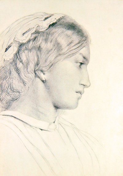 Estudo de uma cabeça de menina (lápis sobre papel) de William Bell Scott