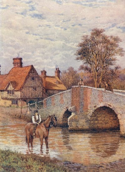 Ponte de Eynsford, no rio Darent (litografia a cores) de William Biscombe Gardner