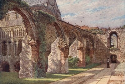 Ruínas da enfermaria, Catedral de Cantuária (litografia a cores) de William Biscombe Gardner