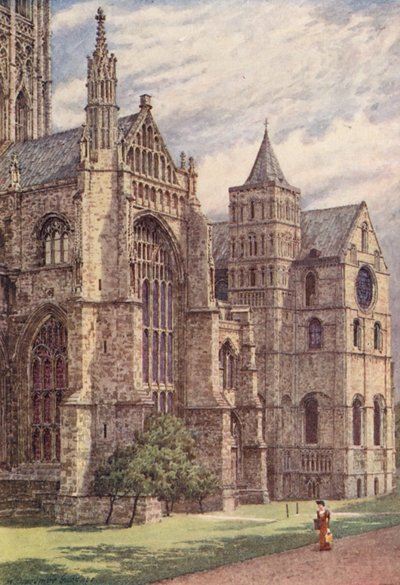 O lado sul da catedral, Cantuária (litografia a cores) de William Biscombe Gardner