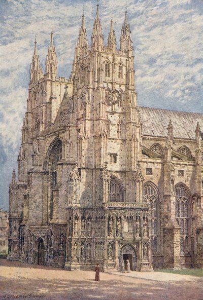 As torres ocidentais e a entrada sudoeste da catedral de Cantuária (litografia a cores) de William Biscombe Gardner
