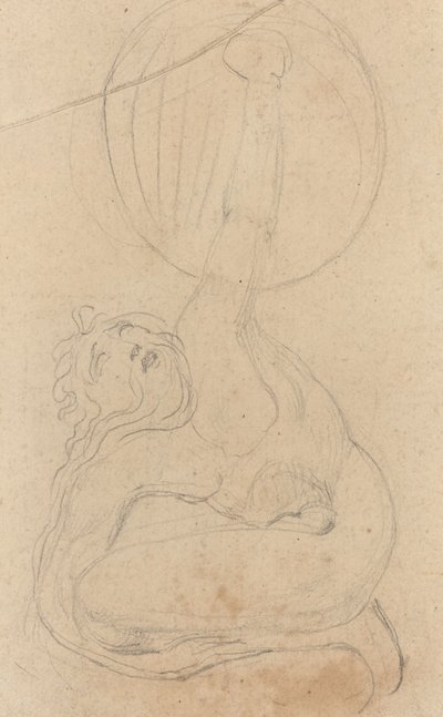 Uma figura agachada segurando um escudo [verso] de William Blake