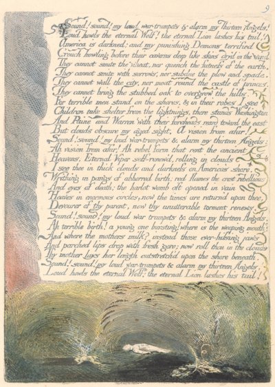 América. Uma profecia, ilustração 11, som! Som! Minhas altas trombetas de guerra .... de William Blake