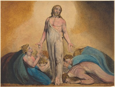Cristo aparecendo aos seus discípulos depois da ressurreição, c. 1795 (gravura com aguarela e têmpera) de William Blake