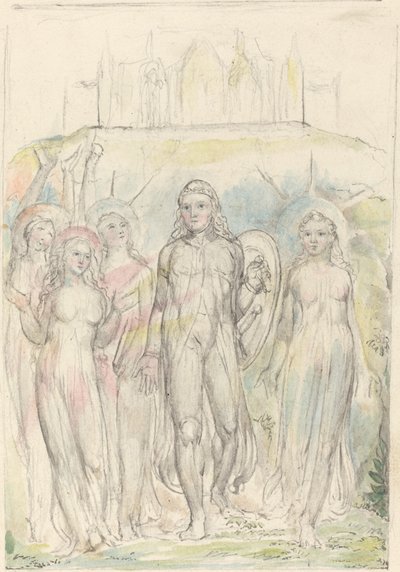 Cristão com o escudo da fé, despedindo-se de seus companheiros de William Blake