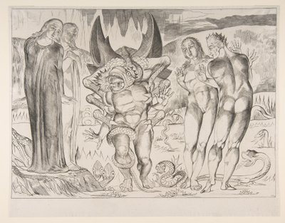 Círculo de Teens: Agnello Brunelleschi atacado por uma serpente de seis pés, de Dan ..., ca. 1825-27. de William Blake