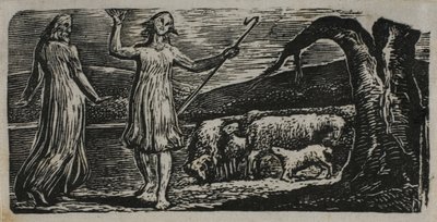 Colinet parte em tristeza: Riven Trunk à direita, de As Pastorais de Virgílio de William Blake