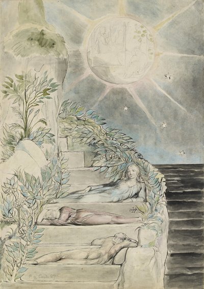 Dante e Statius dormindo, Virgil assistindo de William Blake