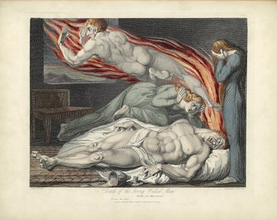 Morte do homem mau e forte, ilustração de "The Grave", de Robert Blair, gravada por Louis Schiavonetti de William Blake