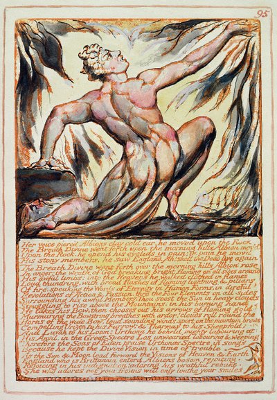 &39;Sua voz perfurada Albions argila orelha fria ...&39;, placa 95 de &39;Jerusalém&39; c.1810 (gravura com caneta e wc) de William Blake