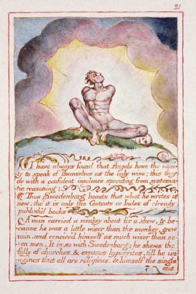 Eu sempre achei que os anjos têm ..., ilustração e texto de &39;O Casamento do Céu e do Inferno&39;, c.1790-3 (relevo gravura terminado em caneta e aquarela) de William Blake