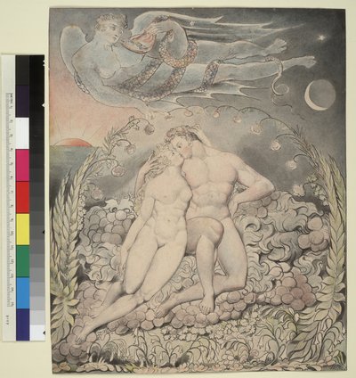 Ilustração 5 do "Paraíso Perdido" de Milton: Satanás a observar os esforços de Adão e Eva de William Blake