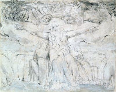 Jó e suas filhas (lápis, caneta e tinta cinza) de William Blake