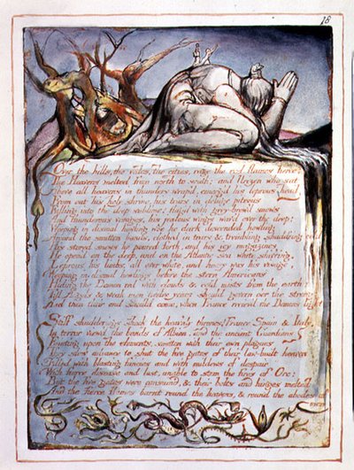 "Over the Hills", placa 16 de "America, a Prophecy". de William Blake