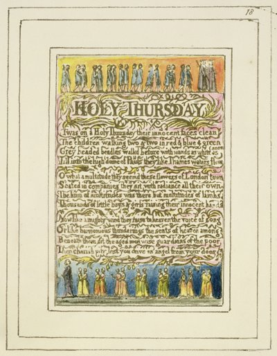 P.124-1950.pt18 Quinta-feira Santa: prato 18 de Canções da Inocência e da Experiência (exemplar R) c.1802-08 (gravura, tinta e wc) de William Blake