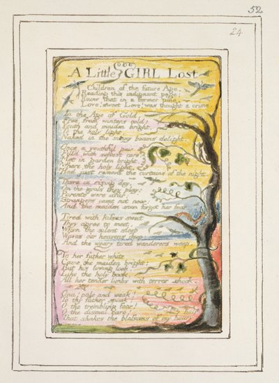 P.124-1950.pt52 Uma Menina Perdida: placa 52 de &39;Canções da Inocência e da Experiência&39; (exemplar R) c.1802-08 (gravura, tinta e wc) de William Blake
