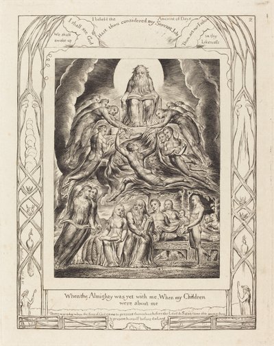 Satanás diante do trono de Deus, 1825. de William Blake