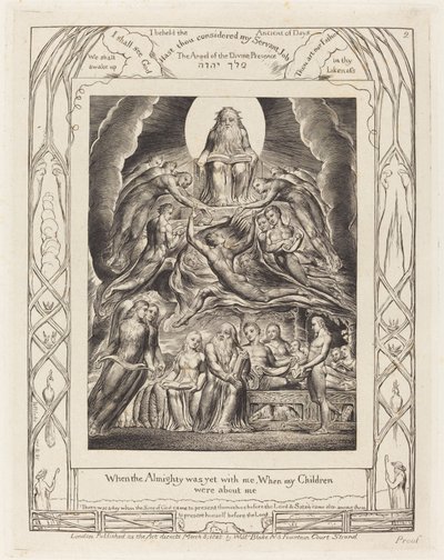 Satanás diante do trono de Deus, 1825. de William Blake