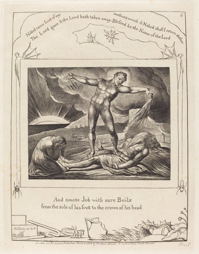 Satanás ferindo Jó com furúnculos de William Blake